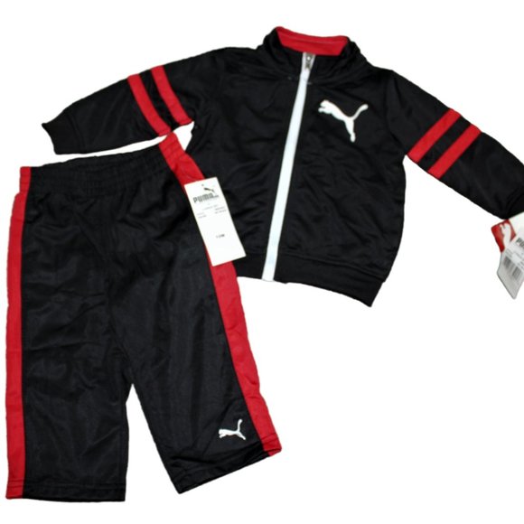 Puma Kids Black Red Track Suit Pants Zip Jacket Set Baby Boys Size